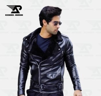 StormRider Biker Leather Jacket with Luxe Fur