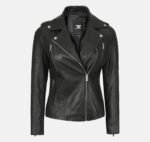 Elite Women’s Black Leather Jacket with Removable Hood