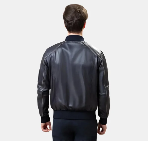Falcon Black Bomber Lambskin Leather Jacket - Image 2