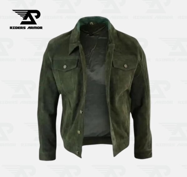 RoguePath Men’s Olive Suede Leather Jacket - Image 3