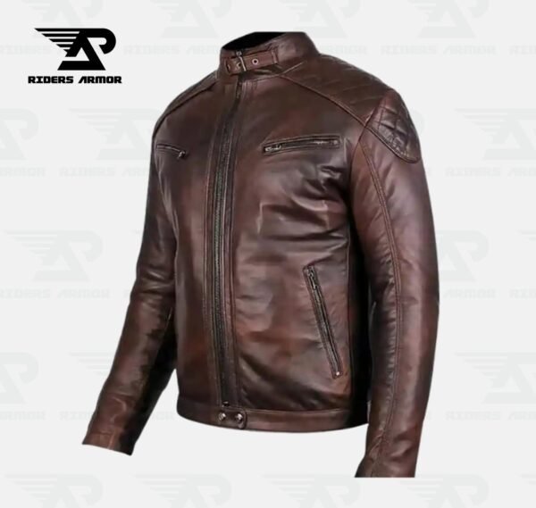 Endurance Custom Brown Leather Rider Jacket - Image 2
