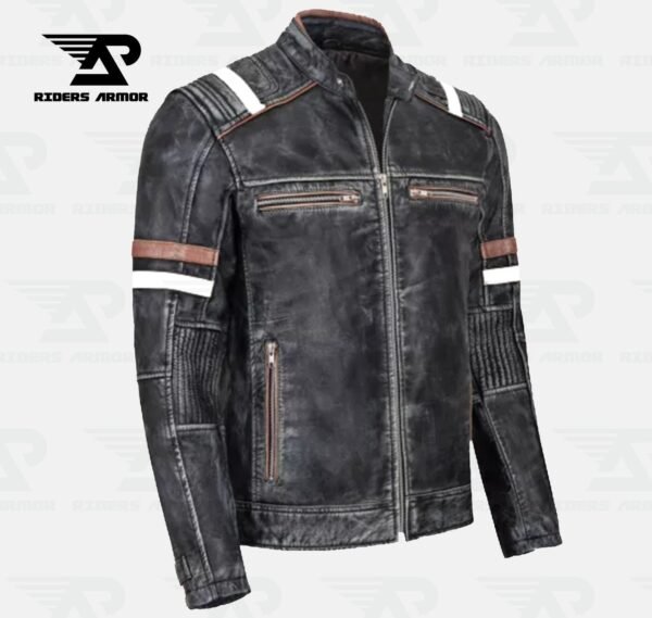 ShearForce Real Sheepskin Biker Jacket – Vintage Black Cafe Racer - Image 2