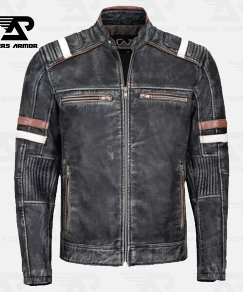 ShearForce Real Sheepskin Biker Jacket – Vintage Black Cafe Racer