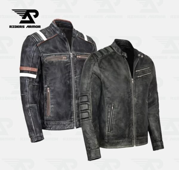 ShearForce Real Sheepskin Biker Jacket – Vintage Black Cafe Racer - Image 3