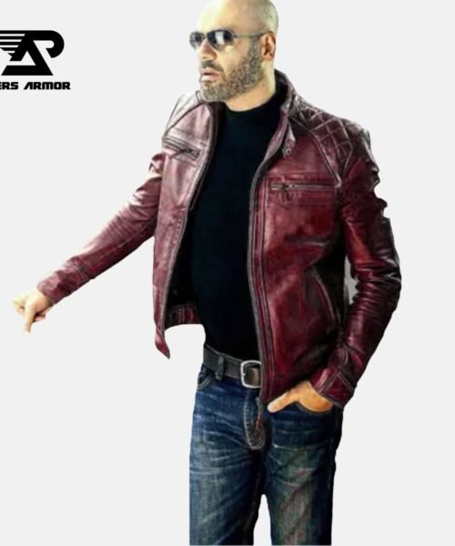 DiamondEdge Handmade Red Leather Biker Jacket