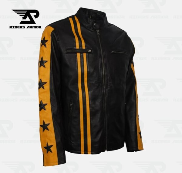 RevX Men’s Black & Yellow Racer Leather Jacket - Image 2