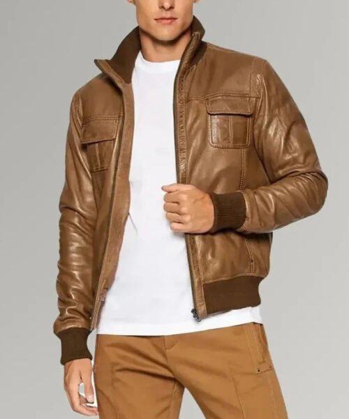 Summit Brown Leather Bomber Jacket