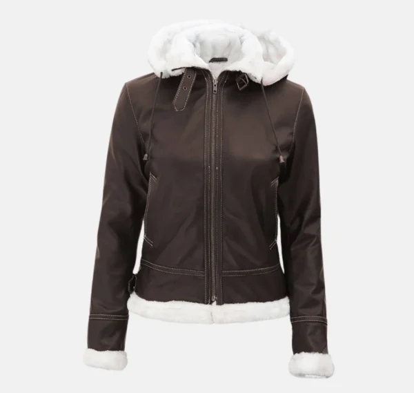 Arctic Bomber Women’s Fur-Lined Leather Jacket with Detachable Hood