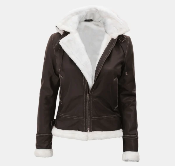 Arctic Bomber Women’s Fur-Lined Leather Jacket with Detachable Hood - Image 3