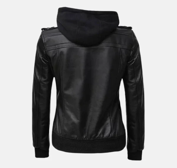 Edinburgh Women’s Black Bomber Jacket with Removable Hood - Image 2