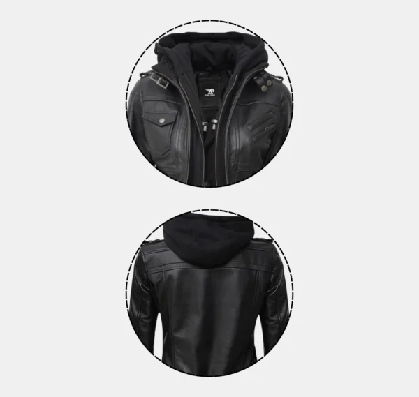 Edinburgh Women’s Black Bomber Jacket with Removable Hood - Image 4