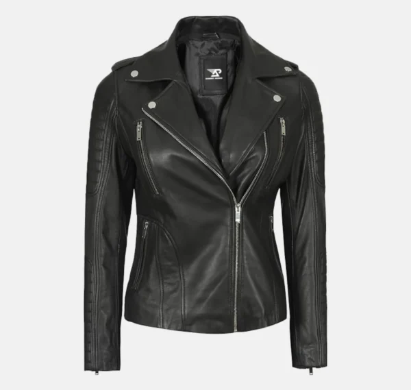 Elite Women’s Black Leather Jacket with Removable Hood