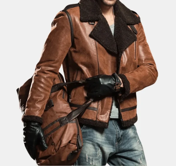 Falcon Brown Real Shearling Sheepskin Jacket - Image 3