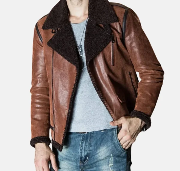 Falcon Brown Real Shearling Sheepskin Jacket - Image 4