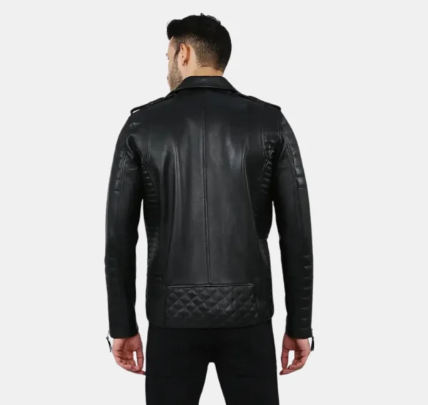 Onyx Quilted Black Lambskin Leather Jacket - Image 2