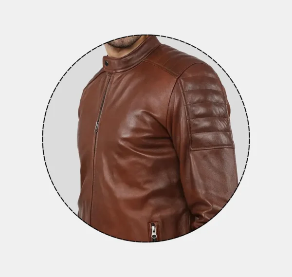 Vanguard Brown Slim Fit Racer Leather Jacket - Image 5